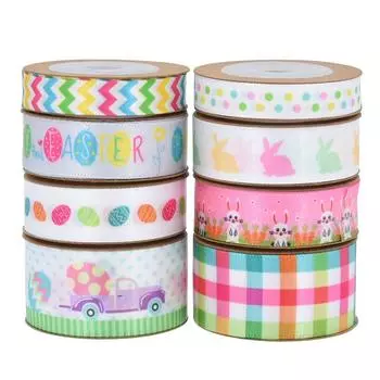 Новая пасхальная печатная лента для яиц, подарочная упаковка, клетчатый ремешок, декоративная лента с изображением кролика и редиса 10Mm waves