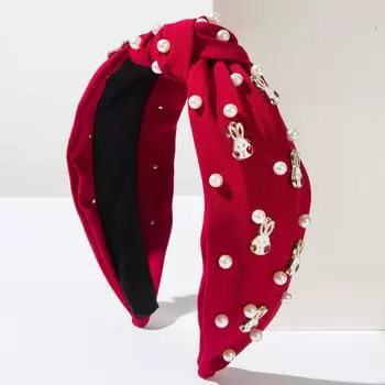 Новая Пасхальная Повязка на Голову Персонализированная Повязка для Волос из Сплава с Бусинами и Кроликом Декоративная Повязка на Голову Сладкий Праздничный Аксессуар для Волос Hairbands