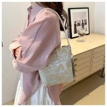 Новая печатная сумка в китайском стиле с цветочным принтом, большая вместимость, сумка под мышкой, симпатичная сумка-ведро Hanfu, подарок розовый