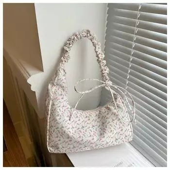 Новая переносная сумка через плечо с изображением литературной девушки и сломанного цветка в виде подмышки из свежего холста с плиссированной аркой