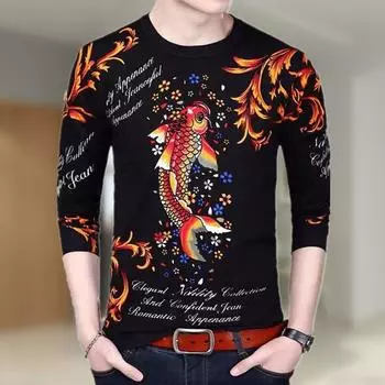 Новая персонализированная футболка с длинными рукавами на весну и осень для мужчин и молодежи, модный повседневный топ с длинными рукавами и круглым вырезом, импортная торговля S