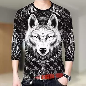 Новая персонализированная футболка с длинными рукавами на весну и осень для мужчин и молодежи, модный повседневный топ с длинными рукавами и круглым вырезом, импортная торговля S