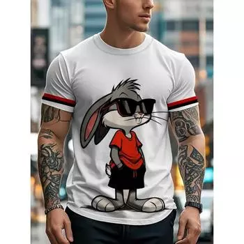 Новая персонализированная футболка с изображением кролика из мультфильма для мужчин с короткими рукавами в уличном стиле и быстросохнущей тканью. S