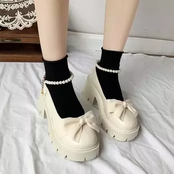 Новая пикантная модная элегантная повседневная женская обувь с круглым носком и квадратным каблуком на толстой подошве, однотонная женская обувь с бантом 35 бежевый