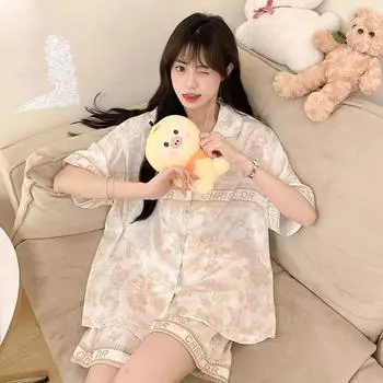 Новая пижама Ice Silk для женщин, летняя, новая, в корейском стиле, с короткими рукавами и короткими шортами, комплект из двух предметов, домашняя одежда M
