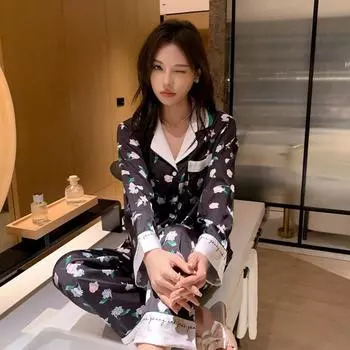 Новая пижама Sweet Ice Silk для женщин, удобная и мягкая пижама Camellia Cooling Skin с тонкими лацканами M