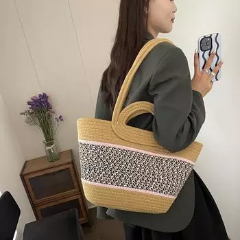 Новая плетеная контрастная сумка через плечо большой емкости, женская сумка, сумка для мам, хозяйственная сумка, праздничная сумка