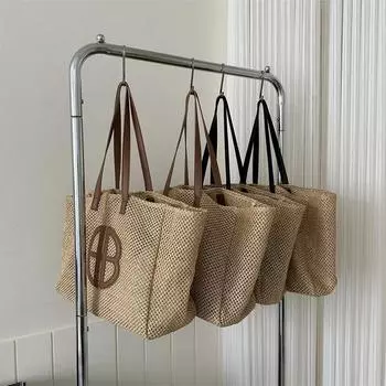 Новая плетеная сумка, модная повседневная сумка-тоут, летняя сумка через плечо для поездок на работу, персонализированная женская сумка большой емкости чёрный