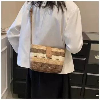 Новая плетеная сумка-ведро Женские сумки через плечо Градиентная плетеная сумка Сумки через плечо Соломенная плетеная сумка Мода для отпуска Универсальные пляжные сумки