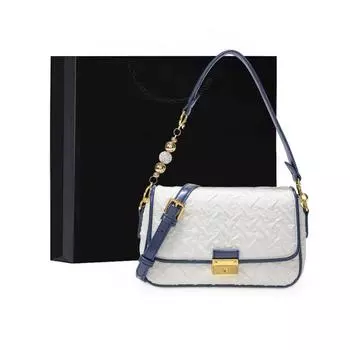 Новая плиссированная сумка через плечо с жемчужной цепочкой премиум-класса, мини-квадратная сумка длиной 24 см, высотой 14 см, шириной 6 см синий