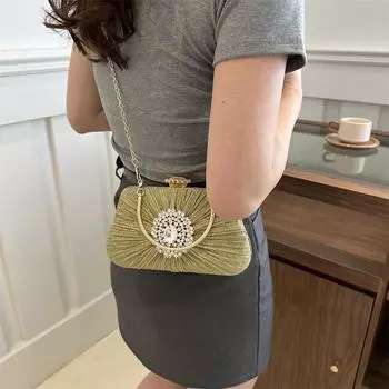 Новая плиссированная сумка для ужина, экстравагантная сумка со стразами, платье, вечерняя сумочка, банкетная сумка через плечо чёрный