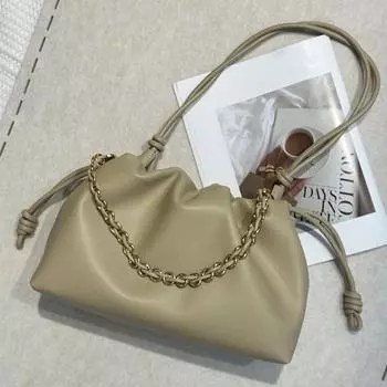 Новая плиссированная сумка-облако из коровьей кожи, модная и трендовая сумка на удачу со шнурком, кожаная цепочка для подмышек, ручная сумка через плечо для женщин 30x10x20cm белый