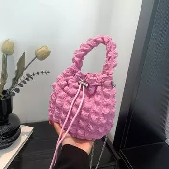 Новая плиссированная сумка-ведро с застежкой-шнурком и пузырьками, мягкая сумка-мессенджер из клеевого материала чёрный