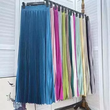 Новая плиссированная юбка с высокой талией, женская драпированная эластичная талия Joker, тонкое элегантное однотонное платье. One size чёрный