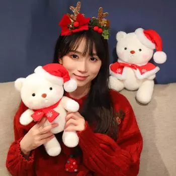 Новая плюшевая игрушка «Рождественский медведь» с подвижными суставами, детский рождественский подарок, съемная одежда, милые рождественские украшения 30cm