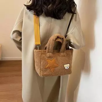 Новая плюшевая милая сумка для женщин 2023, осень/зима, сумка на одно плечо из овечьей шерсти, модная и универсальная сумка через плечо с широким ремешком