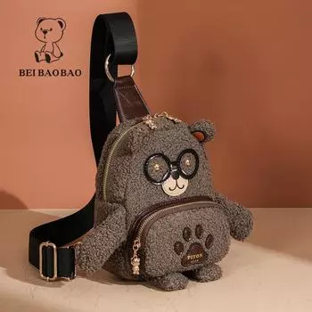 Новая плюшевая мультяшная сумка-кроссбоди на грудь для женщин коричневый