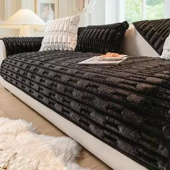 Новая плюшевая подушка для дивана с кроликом, зимняя утолщенная плюшевая подушка для сиденья, нескользящий кожаный чехол для дивана с новой тканью для чехла 70x70cm 1pcs оранжевый