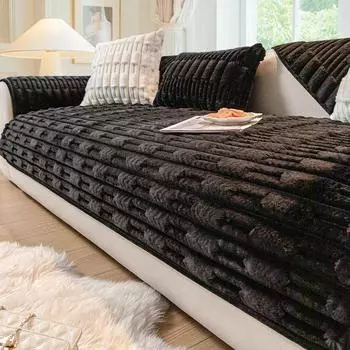 Новая плюшевая подушка для дивана с кроликом, зимняя утолщенная плюшевая подушка для сиденья, нескользящий кожаный чехол для дивана с новой тканью для чехла 70x70cm 1pcs оранжевый