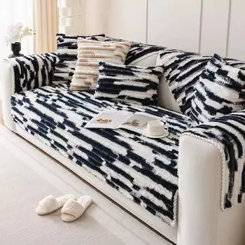 Новая плюшевая подушка для дивана с кроликом, зимняя теплая подушка для дивана с граффити, защита от царапин, нескользящая спинка дивана, чехол 70x70cm