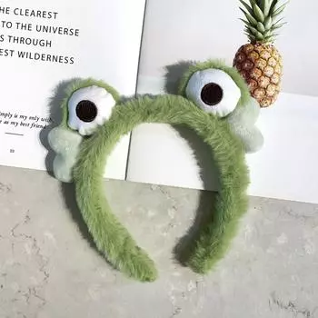 Новая плюшевая повязка на голову с большими глазами лягушки для женщин, забавная мультяшная животная, широкая эластичная нескользящая повязка на голову для девочки, аксессуары для волос