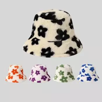 Новая плюшевая шляпа-ведро, милая шляпа в виде цветочного горшка hyunya wind, большая окружность головы, показывает маленькое лицо, осень-зима, теплая, толстая M56-58cm чёрный