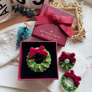 Новая плюшевая сладкая и милая рождественская женская брошь с красным бантом, рождественский венок, женская брошь, ювелирные аксессуары A 3.5cm