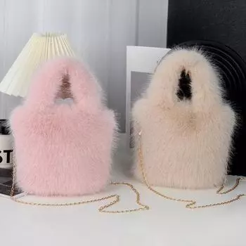 Новая плюшевая сумка-клатч из искусственной лисьей шерсти, сумка-тоут, осенне-зимняя сумка, универсальная сумка-мессенджер на цепочке, женская сумка 21cm светло-розовый