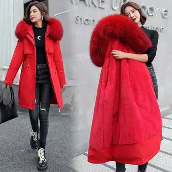 Новая плюшевая утолщенная куртка для женщин, зимнее пальто, куртка с большим шерстяным воротником, куртка средней длины с поясом M хаки