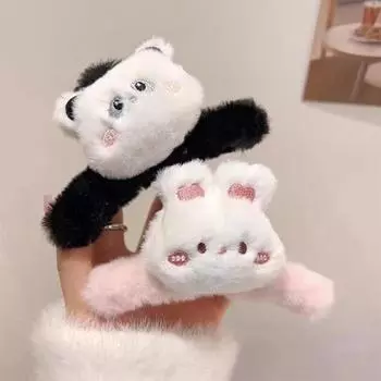 Новая плюшевая заколка для волос из искусственного меха кролика, большая заколка в виде акулы, милый медведь, пушистый краб, заколка для волос, флокированная заколка для волос в форме медведя для женщин