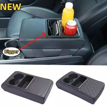 Новая подлокотник для центральной консоли автомобиля с двумя подстаканниками, подлокотник из искусственной кожи, портативная подушка для сиденья автомобиля, подушка для регулировки высоты