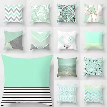 Новая подушка для дивана, наволочка с геометрическим рисунком, мятно-зеленый, синий, полосатый чехол, современный скандинавский диван-кровать, декоративная наволочка 40X40CM