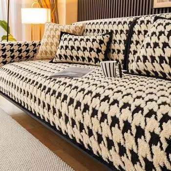 Новая подушка для дивана Thousand Bird Grid, зимний утолщенный теплый плюшевый коврик для сиденья, высококачественный модный нескользящий пыленепроницаемый чехол для дивана 1seater 70x70cm