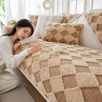 Новая подушка для дивана, зимняя плюшевая утолщенная зимняя подушка, простой однотонный нескользящий чехол для дивана 70*70cm