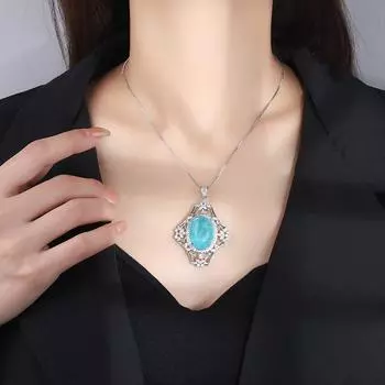 Новая подвеска из голубого циркона Параиба летом 2024 года, ретро-колье из красного циркона.