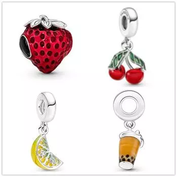 Новая подвеска из стерлингового серебра 925 пробы с клубникой, апельсином, вишневым соком для девочек, подходит для оригинального модного браслета, ювелирные изделия своими руками для женщин