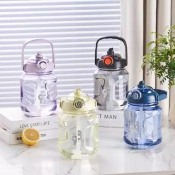 Новая подводная лодка Tons Barrel Tongqu Студенты Пластиковые чашки Соломенные чашки 1200 мл Портативный уличный чайник большой емкости. 1200ml чёрный