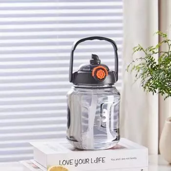 Новая подводная лодка Tons Barrel Tongqu Студенты Пластиковые чашки Соломенные чашки 1200 мл Портативный уличный чайник большой емкости. 1200ml синий