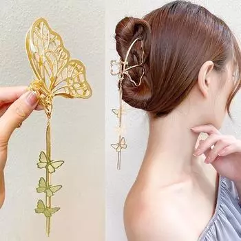Новая полая заколка-бабочка с жемчужной кисточкой, женская заколка для волос для девочек, ретро-металлическая золотая заколка для волос, ювелирные аксессуары A