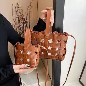 Новая полая женская сумка-ведро в стиле ретро, ручная работа, европейская и американская одно плечо, косая сумка из искусственной кожи, маленькая сумка Small