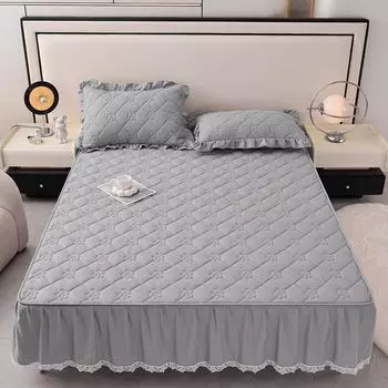 Новая полиэстеровая однотонная кружевная приталенная юбка для кровати 90/120/150/180/200 см Размер Full/QueenЛегкая, дышащая и стирающаяся 90x200cm серый