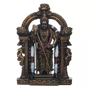 Новая полирезиновая статуэтка ручной работы в деревенском стиле Господь Картикея - Декоративная статуэтка бога, идеально подходящая для домашнего, офисного декора - Лучший подарок на день рождения, фестиваль Дивали