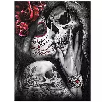 Новая полная круглая дрель 5D DIY Алмазная картина ;Девушка целует череп Пары ; Вышивка крестом 5D домашний декор подарок Full Round 20x25CM