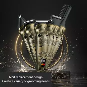 Новая полностью металлическая машинка для стрижки волос, многоцелевой набор, мытье всего тела, ножницы для бритья, удаление волос в носу и бакенбардов темные хаки