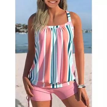 Новая полосатая европейская и американская женская одежда сексуальный купальник женский S розовый