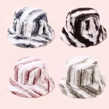 Новая полосатая плюшевая шляпа рыбака, элегантная и универсальная шляпа-тазик, теплая шляпа-ведро для осени и зимы 56-58CM чёрный