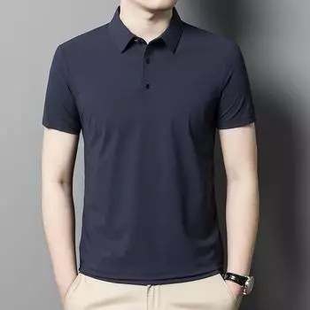 Новая полосатая рубашка-поло, мужская летняя одежда с короткими рукавами, футболка с лацканами среднего возраста, деловая одежда для папы M