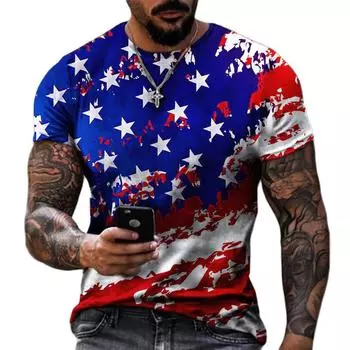 Новая популярная мужская футболка Y2k с флагом США в полоску с 3D принтом, модная повседневная быстросохнущая футболка с коротким рукавом, популярная летом S
