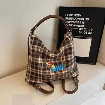 Новая популярная ретро клетчатая модная сумка подмышкой женская корейская клетчатая сумка-тоут милый щенок двойная женская сумка через плечо 32*10*24