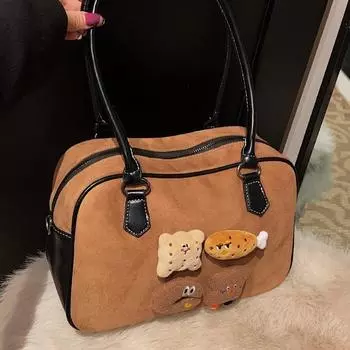 Новая популярная ретро-текстура, симпатичная сумка-подушка в виде печенья, большая вместимость, универсальная модная сумка через плечо для женщин коричневый